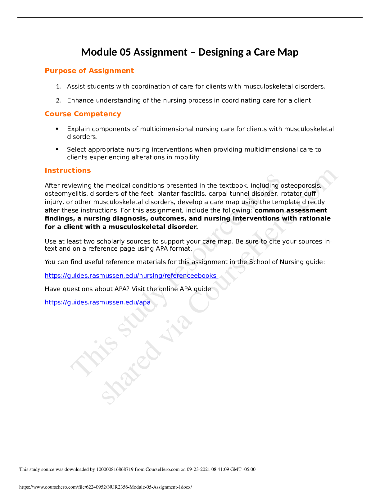 Preview image for NUR 2356 Module 05 Assignment – Designing a Care Map